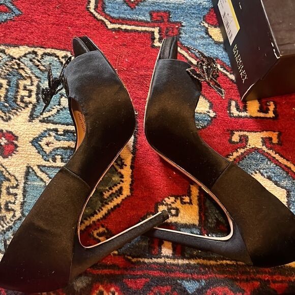 Badgley Mischka Satin Black Peep-toe Heels - Picture 6 of 11